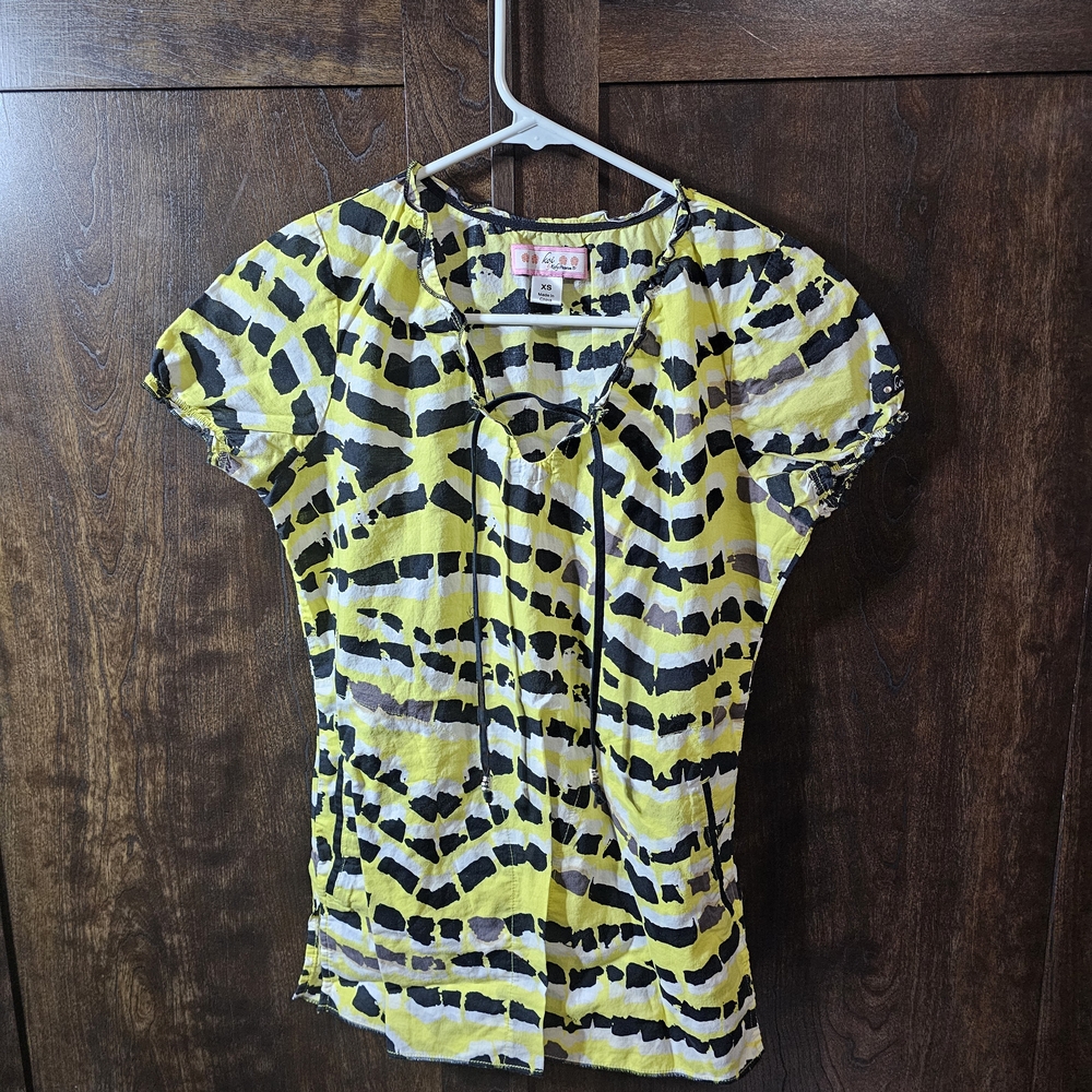 Koi Vibrant Yellow and Black Striped Blouse